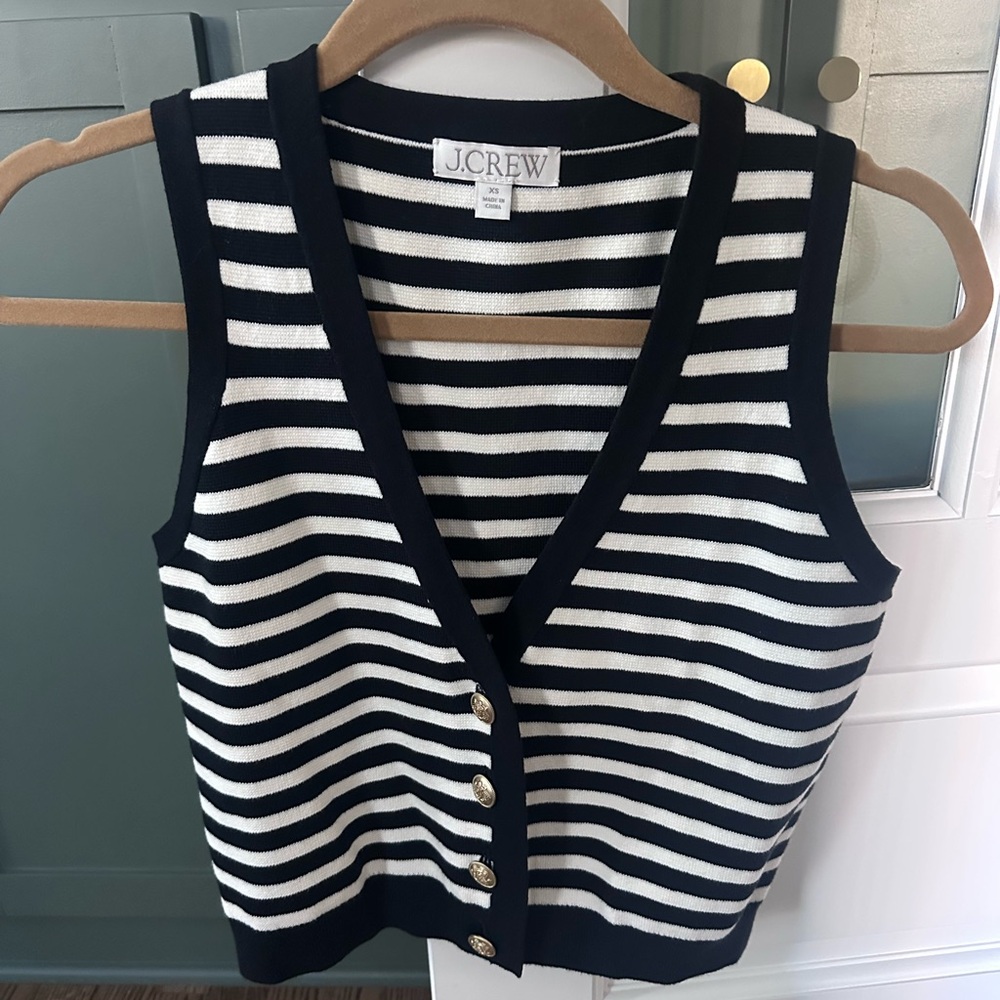 J.Crew Striped Knit Button Vest in Black and White